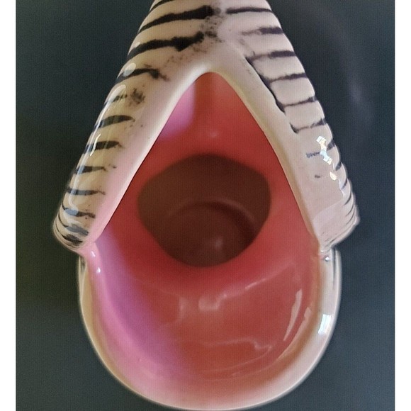 Hull Blossom Flight Pink Pottery Pitcher Basket Weave Pattern Ram's Horn Handle - Picture 7 of 9